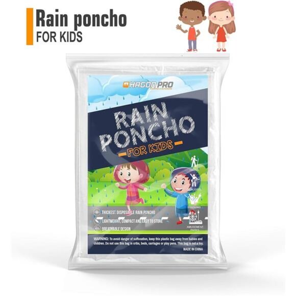 Disposable Rain Poncho for Kids with Hood (5 Pack) – Lightweight Waterproof - Picture 2 of 8
